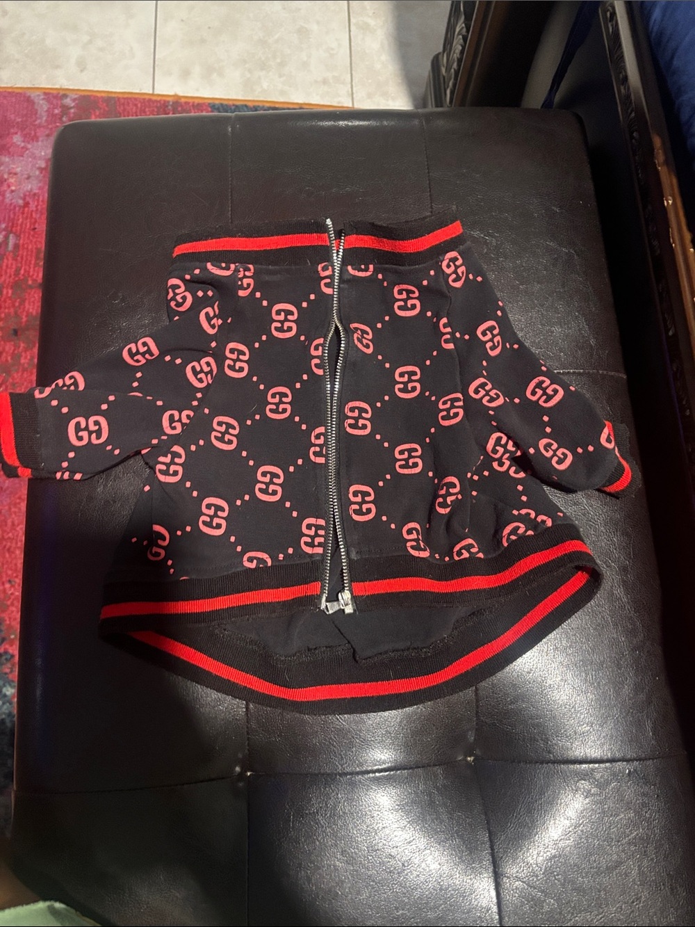 Designer-Style Black & Red Dog Zip-Up Sweater